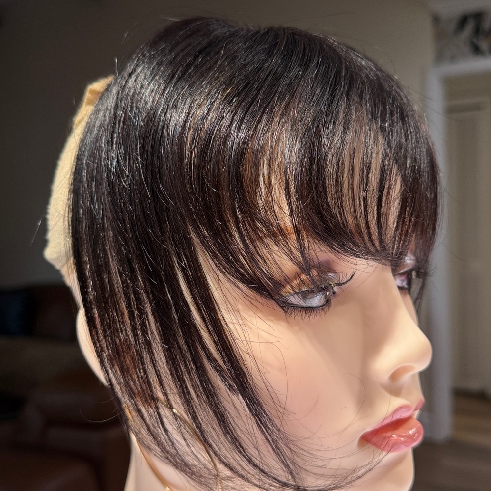 💯% HUMAN Hair, Curtain Bangs, Dark Brown/Almost Black - Picture 10 of 14